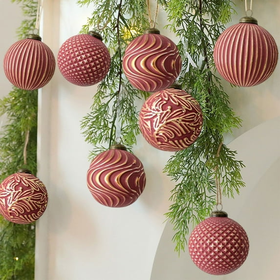 Kumdkd Vintage Red Christmas Balls Ornaments - 3.15" Retro Baubles with Hanging Loop, Durable Plastic for Tree/Wall Decor, Party/Wedding Use