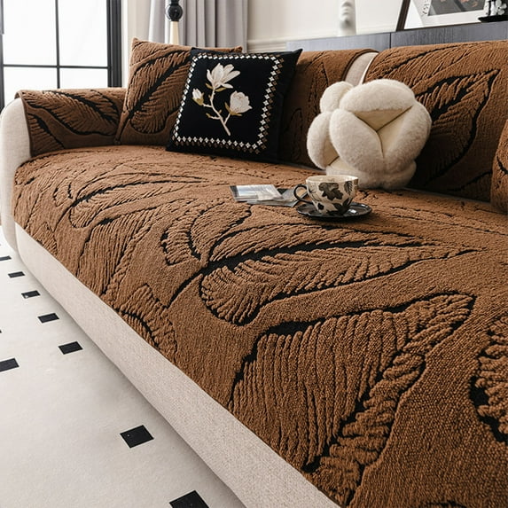 Kumdkd Vintage Sofa Cushion 35x28 Inch - Thickened Plush Winter Seat Pad with Non-Slip Bottom, Brown Polyester Sofa Topper for Leather & Fabric Couches, Machine Washable Home Decor