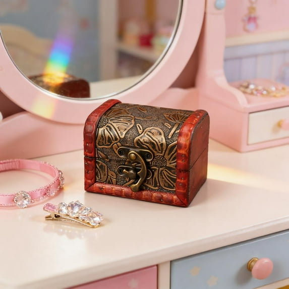 Kumdkd Vintage Wooden Jewelry Box with Clasp, Small Red Decorative Ring Earring Storage Box, Antique Style Trinket Organizer for Home Decor, Gift