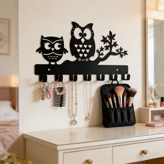 Kumdkd Wall Mounted Metal Hook Rack with Multiple Hooks - Decorative Coat, Hat, and Backpack Hanger for Entryway, Living Room, Hallway & Office Organization, Black, 9.8x4.7 Inches