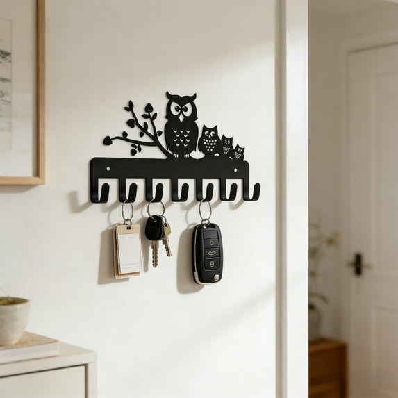 Kumdkd Wall Mounted Metal Hook Rack with Multiple Hooks - Decorative Coat, Hat, and Backpack Hanger for Entryway, Living Room, Hallway & Office Organization, Black, 9.8x4.7 Inches