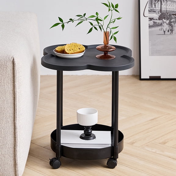 Kumdkd Wheeled Bedside Table with Double Storage - Space-Saving Nightstand for Small Bedrooms (19.2x18.7in)