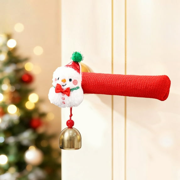 Kumdkd White Christmas Door Handle Covers, Plush Polyester Door Knob Decorations, Easy Slip-On Festive Gloves for Home Cabinet & Entry Doors, Reusable Holiday Decor, 7.28x2.17x1.18in Set of 1