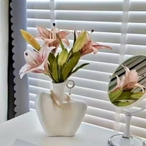 Kumdkd White Glazed Plastic Vase, 8in Modern Decorative Flower Pot for Dried or Fresh Stems, Small Tabletop Vase for Living Room, Bedroom, TV Cabinet Decor