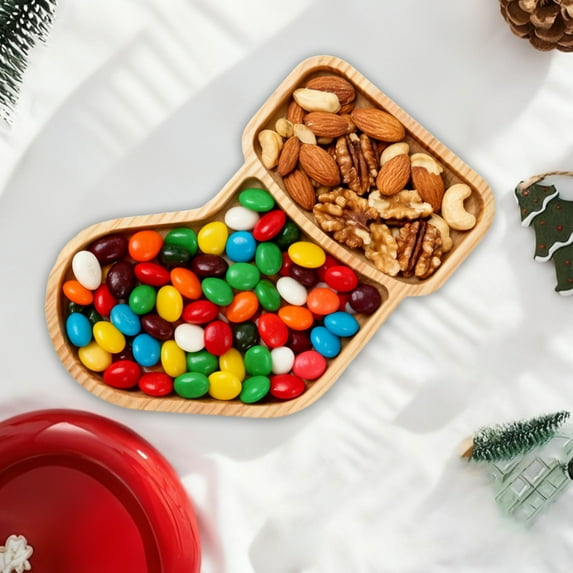 Kumdkd Wooden Christmas Tray for Serving Holiday Treats Khaki Wooden Fruit Tray 14.96x11.81inch Table Centerpiece Gift Wooden Serving Tray Christmas Kitchen Dining Decor
