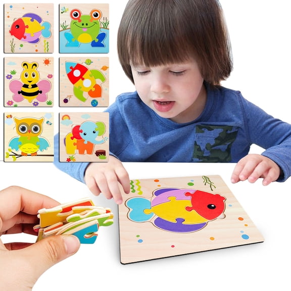 Kumdkd Wooden Puzzles  6-Pack Educational Learning Toys, Eco-Friendly Jigsaw Games for Motor Skills & Color Recognition (Christmas/Birthday Gift)