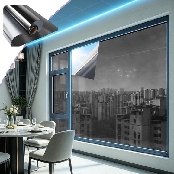 Kumdkdwn 62.99" Uni-Directional Reflective Film - Static-Cling Polymeric Window Tint with Thermal Rejection, Mirrored Seclusion Membrane for Glazed Fenestration