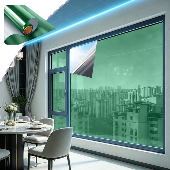 Kumdkdwn 62.99" Uni-Directional Reflective Film - Static-Cling Polymeric Window Tint with Thermal Rejection, Mirrored Seclusion Membrane for Glazed Fenestration