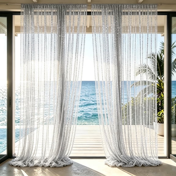 Kumdkdwn 78.7" Jacquard String Curtain - Sparkling Thread Room Divider for Gazebos & Glazed Openings, Breathable Wall Hanging for Transitional Thresholds