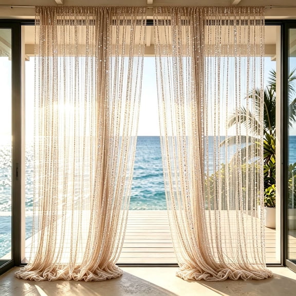 Kumdkdwn 78.7" Jacquard String Curtain - Sparkling Thread Room Divider for Gazebos & Glazed Openings, Breathable Wall Hanging for Transitional Thresholds