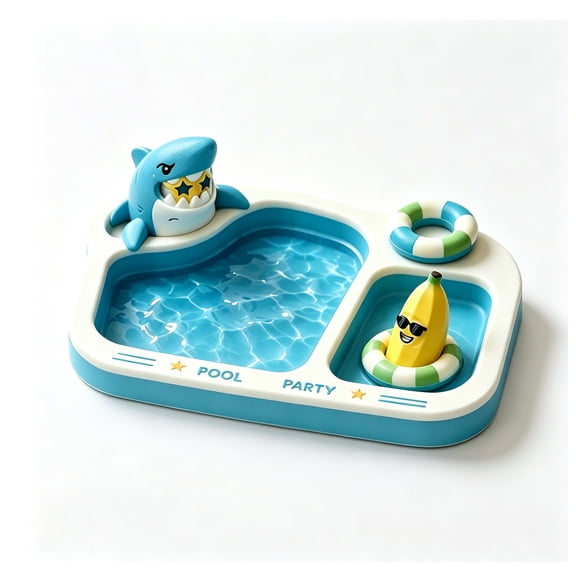 Kumdkdwn Banana Pool Party Chips and Dip Tray – Novelty Serving Platter with Compartments, 9.84x7.48in Food-Grade Plastic Snack Holder for Summer BBQs, Beach Themed Parties & Picnics – Blue
