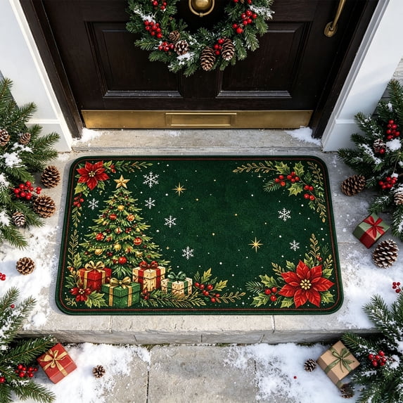 Kumdkdwn Christmas Floor Mat 16"x24" Soft Flannel Area Rug, Non-Slip Winter Holiday Carpet, Washable Festive Doormat for Living Room, Bedroom, Tree Skirt Decor