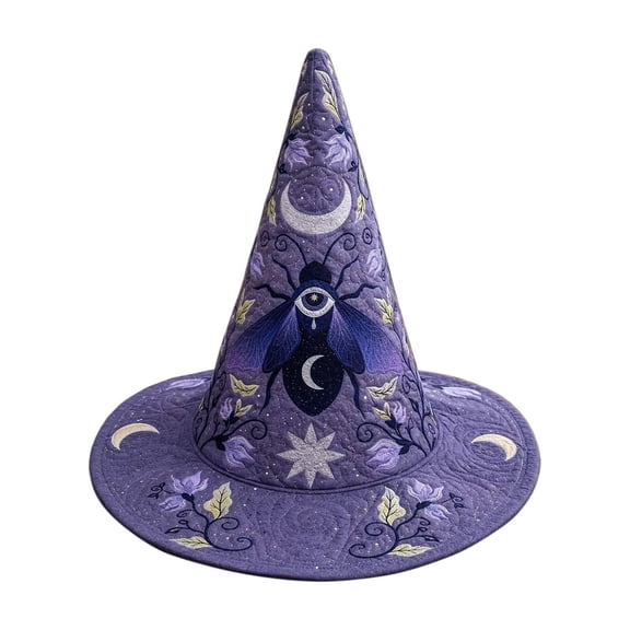 Kumdkdwn Halloween Witch Hat Quilted Embroidered Polyester Costume Accessory Wide Brim Gothic Wizard Hat for Party Cosplay Halloween Decor Gift