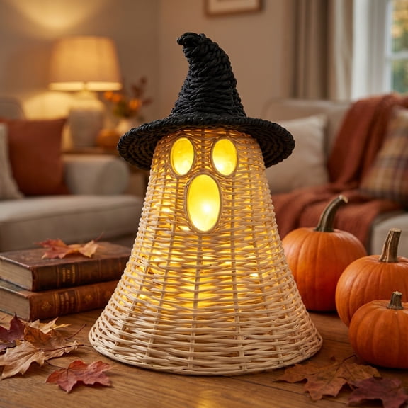 Kumdkdwn Handmade-Style Ghost Basket – Woven Plastic Storage Orb – Halloween Ghost Decor for Desk, Shelf & Candy Dish – Rustic Fall Harvest Accent
