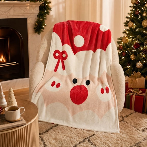 Kumdkdwn Holiday Throw Blanket, Santa Face Design, 39.37