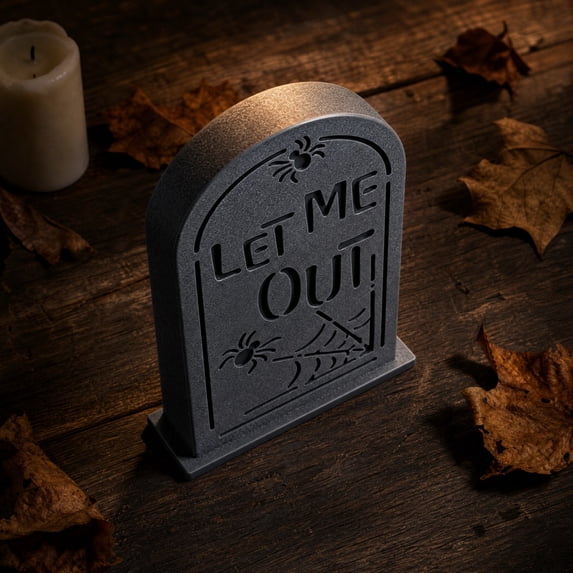 Kumdkdwn Lit Halloween Tombstone Decoration, LED Resin Graveyard Prop with Skeleton Hands, Gothic Tabletop Centerpiece for Mantel, Porch, Indoor Halloween Party Decor