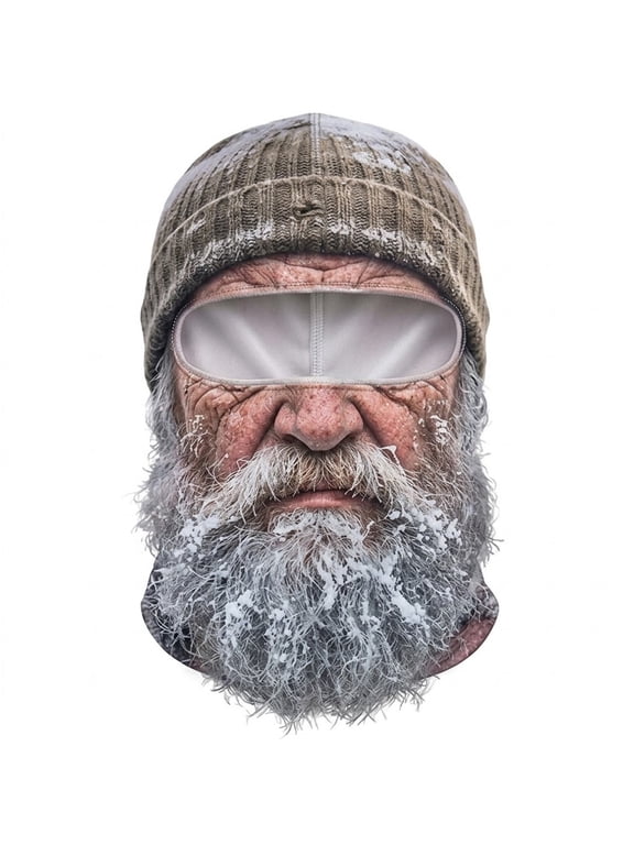 Novelty Full Face Balaclava Ski Mask, gray-bearded old-man face, 14.17" × 10.24", fabric, for skiing, snowboarding and winter outdoor wear