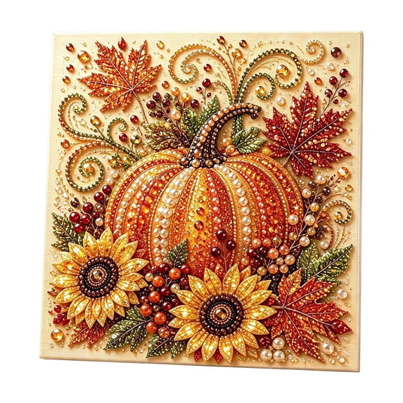 Kumdkdwn Pumpkin Thanksgiving Pearl Painting DIY Set, 5D Diamond Rhinestone Art Kit for Adults Beginners, Fall Harvest Home Decor Craft with High-Quality Plastic Pearls