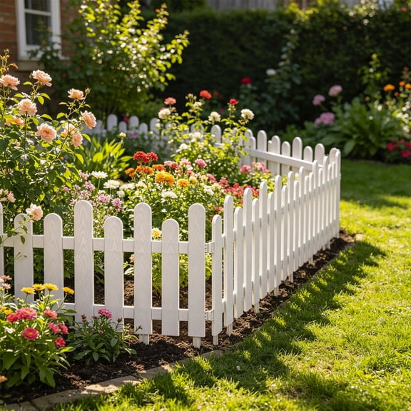 Kumdkdwn White Plastic Mini Garden Border Fence, Interlocking Lawn Edging Stakes, Low Height Decorative Fencing for Flower Beds Yard Path Patio