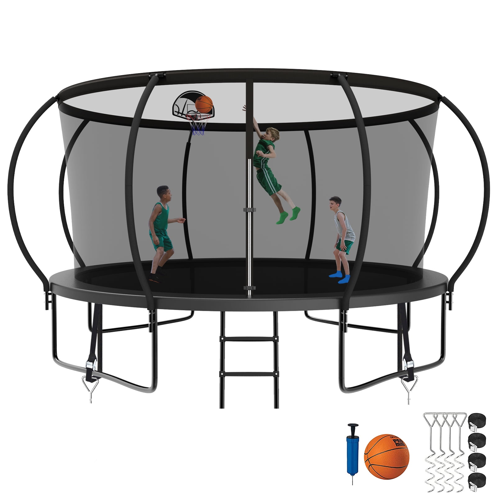 plastic Kaap Vreemdeling Kumix 12 14 15 16FT Trampoline with Enclosure, 1200LBS Trampoline for  Adults/Kids, Trampoline with Basketball Hoop, Ladder, Wind Stake, Outdoor  Heavy Duty Galvanized Full Spray Round Trampoline - Walmart.com