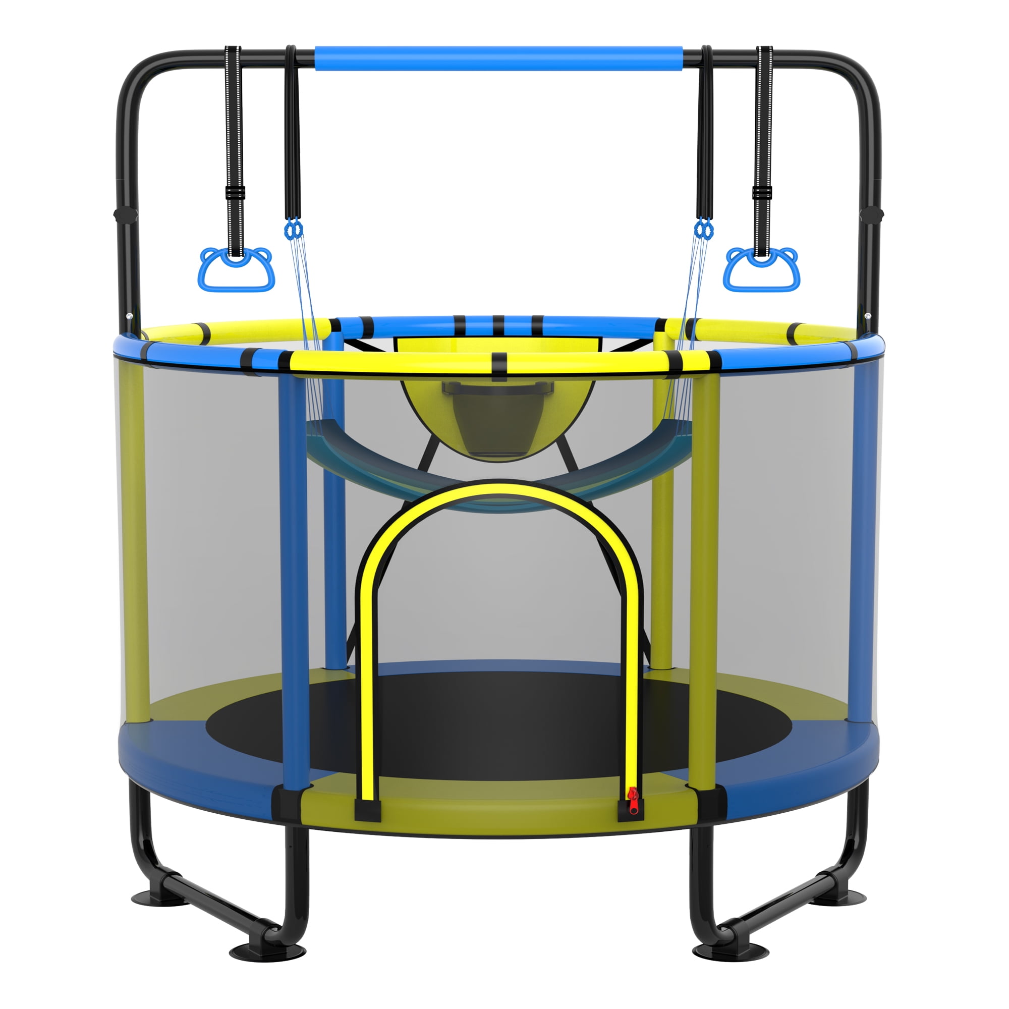 Kumix 60'' Trampoline for Kids, 440LBS Indoor/Outdoor Trampoline with Enclosure, Basketball Hoop, Mini Toddler Trampoline with Swings, Adjustable Bars and Rings, Gifts for Kids, Toddler, Boys & Girls - image 1 of 7
