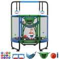 thumbnail image 1 of Kumix 60'' Trampoline for Kids, 440LBS Indoor/Outdoor Trampoline with Enclosure, Basketball Hoop, Mini Toddler Trampoline with Swings, Adjustable Bars and Rings, Gifts for Kids, Toddler, Boys & Girls, 1 of 7