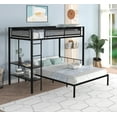 thumbnail image 1 of Kumix Bunk Bed Twin over Full, Metal Bunk Bed with Shelves, Textilene Guardrail, Grid Panel for, Teens, Adults, Space-Saving Bunk Bed Can Convertible into 2 Beds for Bedroom, Black, 1 of 9