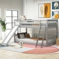 thumbnail image 1 of Jump Into Fun Bunk Bed Twin over Twin, Solid Wood Low Bunk Beds with Convertible Slide and Ladder, 11.6" Safety Guardrail and Anti-Slip Steps, Noise Free Floor Bunk Beds for Kids, Girls, Boys, Gray, 1 of 7