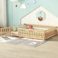 thumbnail image 1 of Kumix Floor Bed Full Size, Bed for Aged 1-3 with Fence and Door, Solid Wood Bed Frame for Bedroom, Apartment, No Box Spring Needed, Noise Free, Natural, 1 of 7