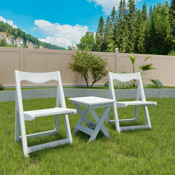 Kumix Foldable Small Table and Chair Set with 2 Chairs and Rectangular Table, White