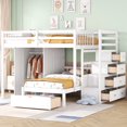 thumbnail image 1 of Kumix Full over Twin Bunk Bed, Wood Bunk Bed with Wardrobe, Drawers and Full Length Guardrail and Staircase for Teens Adults, Heavy Duty Bunk Bed Frame for Bedroom, Dorm, Space-Saving, White, 1 of 5