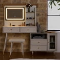 thumbnail image 1 of DreamBuck Modern Makeup Vanity Desk with Mirror and Lights, Retractable Dressing Table with Drawers and Cabinet, Compact Makeup Table Set with Power Outlet for Bedroom, White, 1 of 8