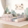 thumbnail image 1 of Kumix Queen Size Floor Bed, Metal Floor Bed with Fence and Door for Boys/Girls, Floor Bed with Guardrail for Bedroom, Playroom, Floor Bed for Aged 1-3, Montessori Floor Bed, Pink, 1 of 7