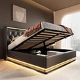 thumbnail image 1 of Kumix Queen Size Upholstered PU Bed, 360 Surround LED Function, Buttons/Apps/Remote Control, Hydraulic Storage Bed with USB Type-C Charging, Black(Without Mattress), 1 of 7