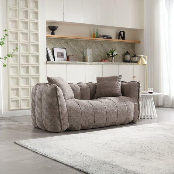 Kumix Soft Beanbag Chair with High Resilience Foam Core for 2 People, Comfortable Square Recliner Sofa is Ideal for Family Members and Friends Engaged in Games, Reading, Watching TV, Brown