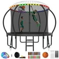 thumbnail image 1 of Kumix 10FT Trampoline with Enclosure, Basketball Hoop, LED Light, Sprinkler, Socks, Wind Stakes, Outdoor Heavy Duty Galvanized Full Spray Round Trampoline for Adults and Kids, Black, 1 of 8