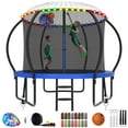 thumbnail image 1 of Kumix 10FT Trampoline with Enclosure, Basketball Hoop, LED Light, Sprinkler, Socks, Wind Stakes, Outdoor Heavy Duty Galvanized Full Spray Round Trampoline for Adults and Kids, Blue, 1 of 8