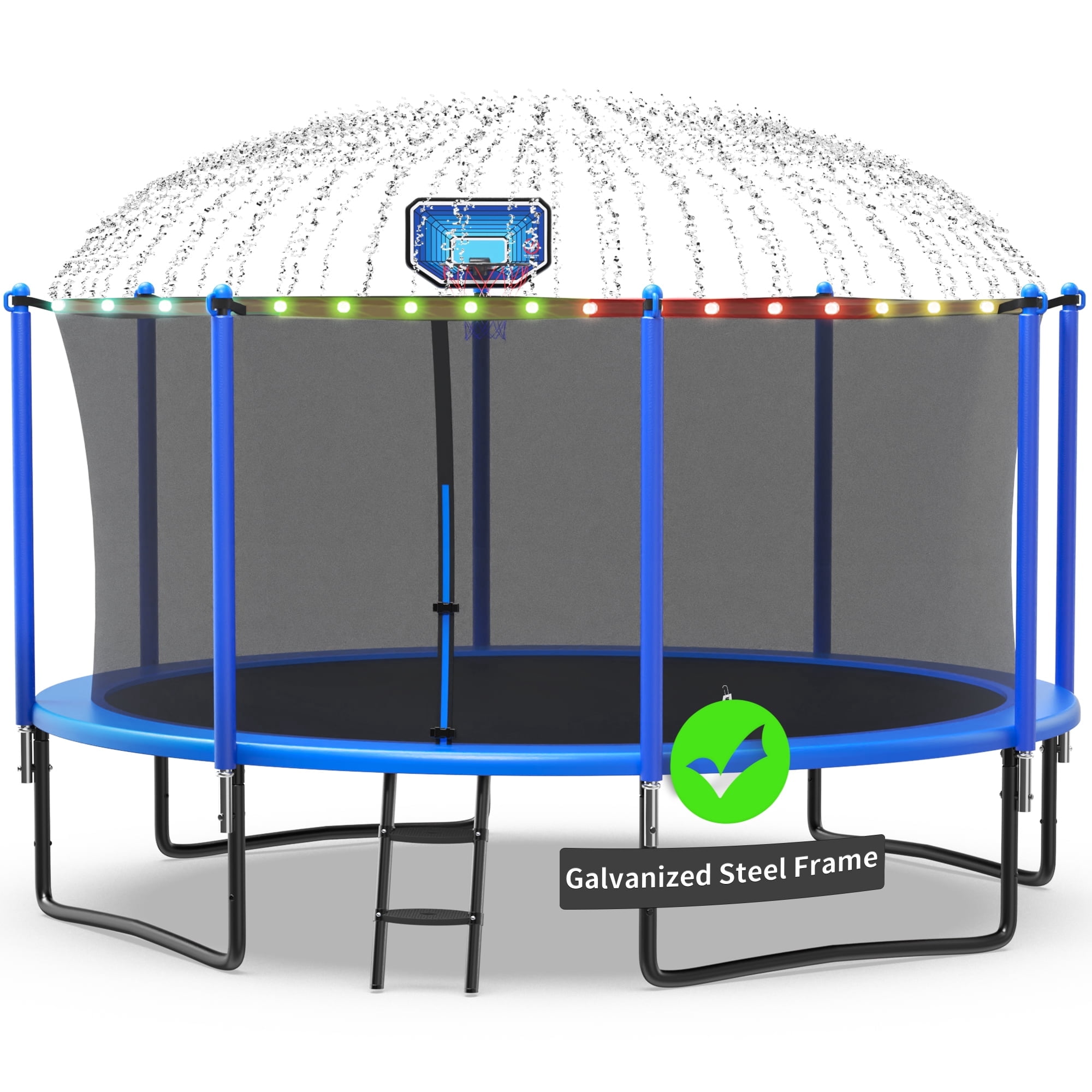 Kacho Trampoline 1200LBS 12FT Trampoline for Kids Adults, Trampoline with Basketball Hoop, Enclosure, Lights, Sprinkler, Outdoor Heavy Duty Galvanized Recreational Trampoline