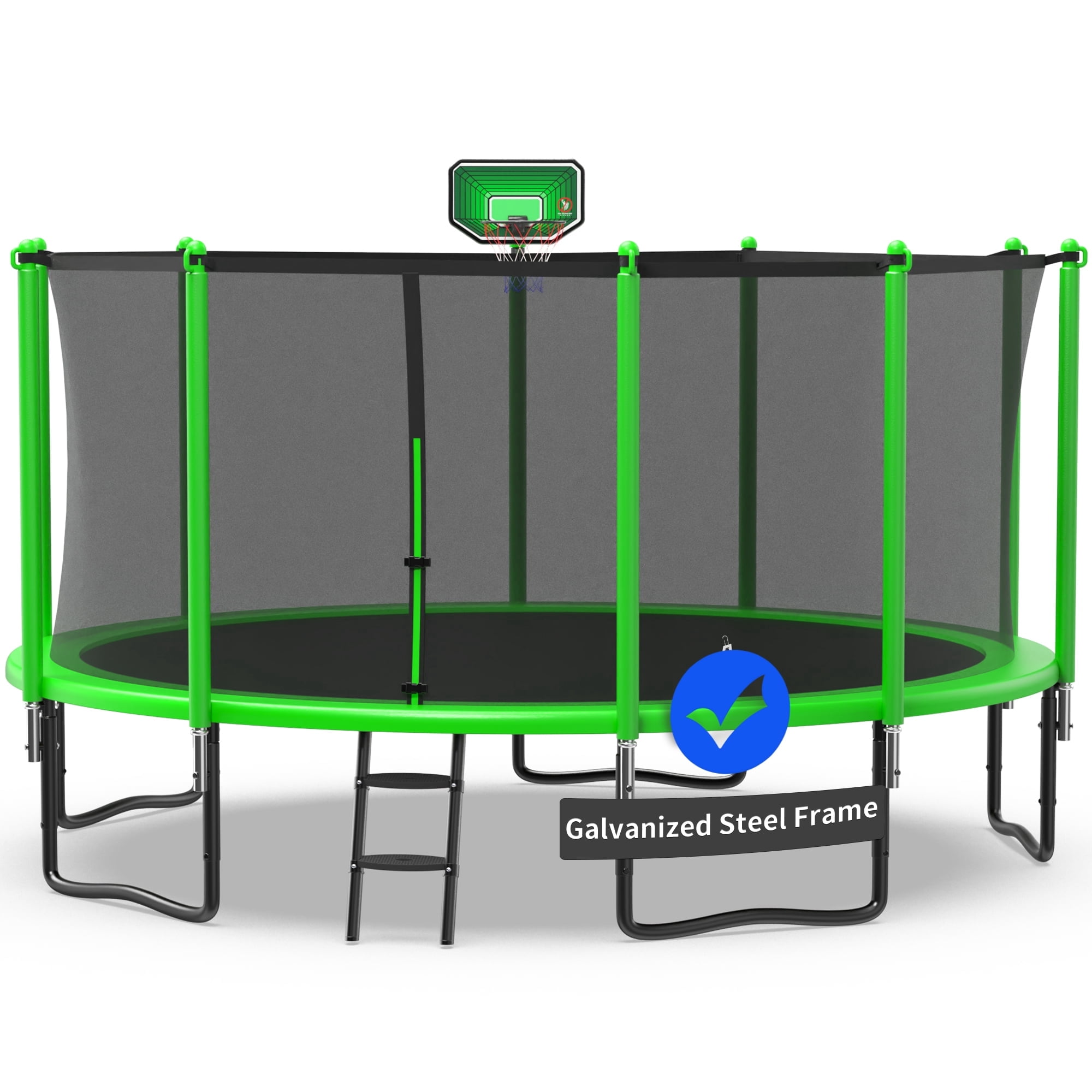 Kacho Trampoline 1400LBS 14FT Trampoline for Kids Adults, Trampoline with Basketball Hoop, Enclosure, Ladder and Outdoor Heavy Duty Galvanized Recreational Trampoline for Family