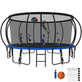 thumbnail image 1 of Kumix 15FT Trampoline with Enclosure, Basketball Hoop, Ladder, Wind Stakes, Outdoor Heavy Duty Galvanized Full Spray Round Trampoline for Adults and Kids, Blue, 1 of 8