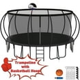 thumbnail image 1 of Kumix Trampoline 16FT 1500LBS Trampoline for 5-6 Adults/ 10 Kids, Recreational Trampoline with Enclosure, Basketball Hoop, Wind Stakes, Outdoor Galvanized Full Spray Trampoline, No Gap Design, 1 of 9
