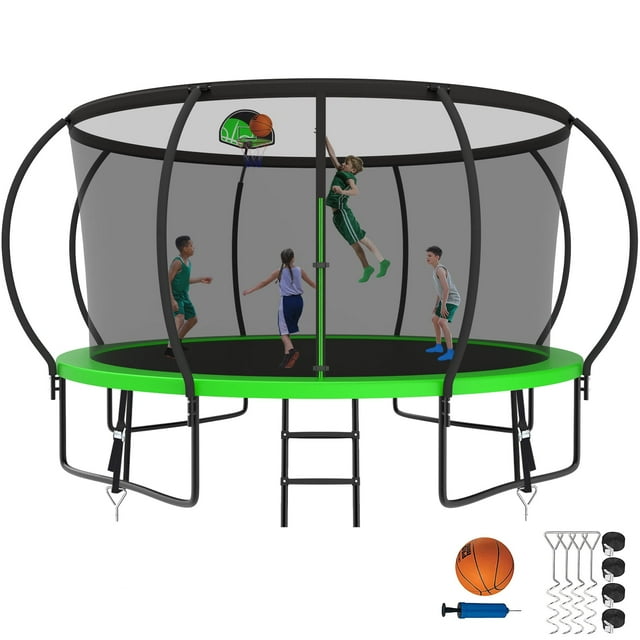 Kumix Trampoline for Adults and 7-8 Kids, 14FT Trampoline with ...