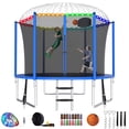 thumbnail image 1 of XMIKA Trampoline with Enclosure Net for Kids and Adults, 1000LBS Capacity 10FT Trampoline with Basketball Hoop, Ladder, LED Lights, Sprinkler, Socks, Wind Stakes, Outdoor Heavy Duty Trampoline, Blue, 1 of 7