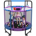thumbnail image 1 of XMIKA Trampoline for Kids, 66'' Toddler Trampoline with Enclosure, Swing, Basketball Hoop, 5.5FT Indoor/Outdoor Trampoline with Adjustable Gymnastics Bars, Rings, Mini Trampoline for Boy and Girls, 1 of 8