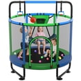 thumbnail image 1 of XMIKA Trampoline for Kids, 66'' Toddler Trampoline with Enclosure, Swing, Basketball Hoop, 5.5FT Indoor/Outdoor Trampoline with Adjustable Gymnastics Bars, Rings, Mini Trampoline for Boy and Girls, 1 of 9