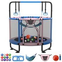 Kumix Trampolines for Kids 60'', Mini Trampoline for Toddlers with Enclosure, Swings, Basketball Hoop, Adjustable Bars and Rings, 400LBS No-Gap Indoor/Outdoor Small Trampoline for Boys & Girls Gifts