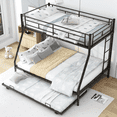 thumbnail image 1 of DreamBuck Triple Bunk Bed Twin over Full, Metal Bunk Bed with Trundle, 3 in 1 Bunk Beds, Sturdy Steel Bunk Beds Frame for 3 Teens with Two Side Ladders and Safety Guard Rail, Black, 1 of 7