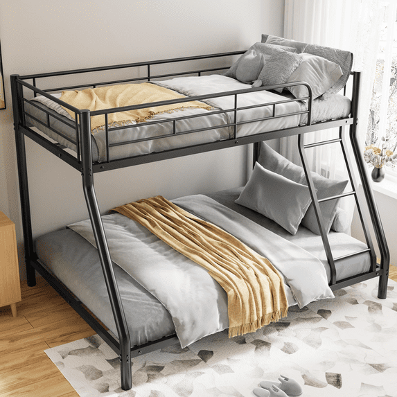 Kumix Twin over Full Bunk Bed with Safety Guard Rail & Ladder, Heavy Duty Metal Twin Bunk Beds for Kids, Teen & Adults, Teens, 600LBS Capacity, Noise-Free Design