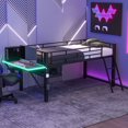 thumbnail image 1 of Kumix Twin Loft Bed with Desk, Gaming Mid Loft Bed with LED and Vented Mesh Underbed Storage for Teens Adults, Metal Low Gaming Bedframe with Guardrail and Ladder for Bedroom, Black, 1 of 8