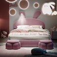 thumbnail image 1 of Kumix Upholstered Platform Bed with Cartoon Ears Shaped Headboard and Light, Platform Bed Full Size with Storage for Boys and Girls Teens, Upholstered Platform Bed Frame for Bedroom, Pink, 1 of 7